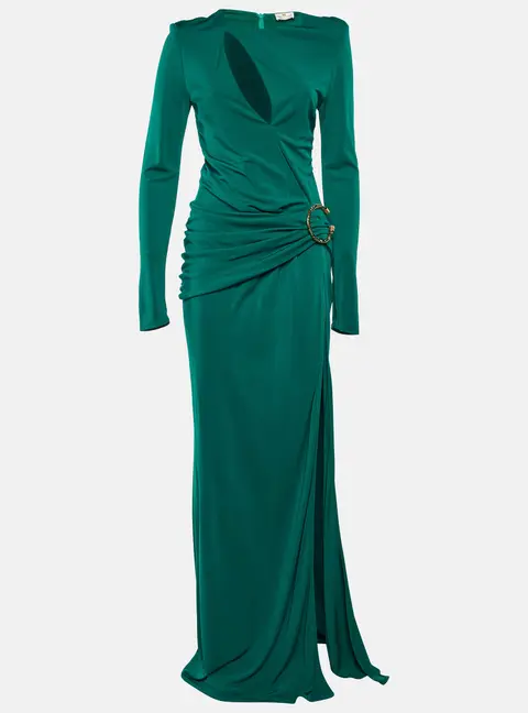Elisabetta Franchi Green Jersey Cut-out Slitted Maxi Dress S/M