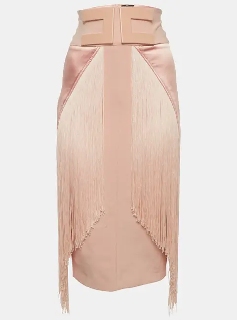 Elisabetta Franchi Pink Fringed Pencil Skirt S