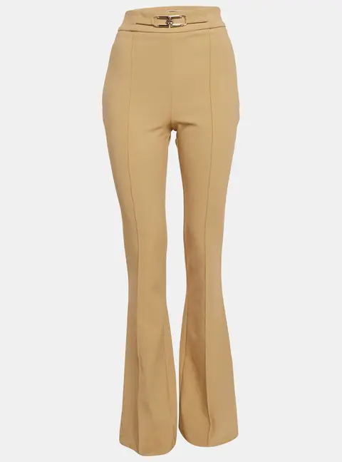 Elisabetta Franchi Beige Crepe Wide Led Trousers M