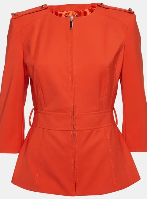 Elisabetta Franchi Orange Crepe Zip-Up Jacket M