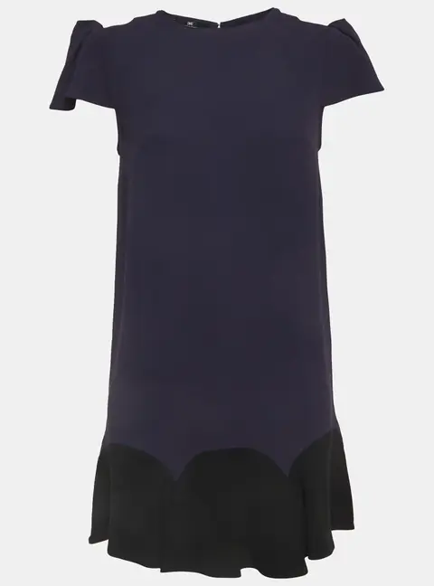 Elisabetta Franchi Blue Crepe Flounce Mini Dress M