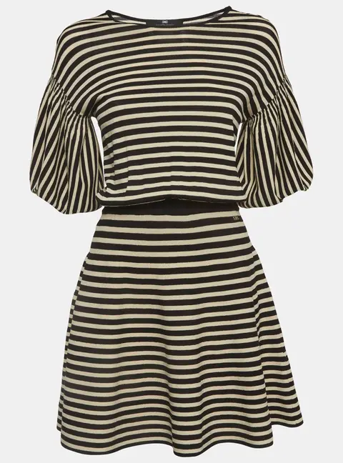 Elisabetta Franchi Black/White Striped Knit Short Dress S