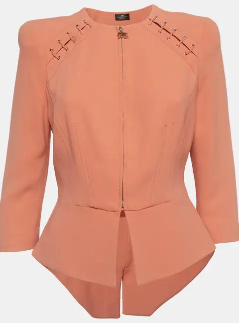 Elisabetta Franchi Peach Crepe Lace-Up Jacket M