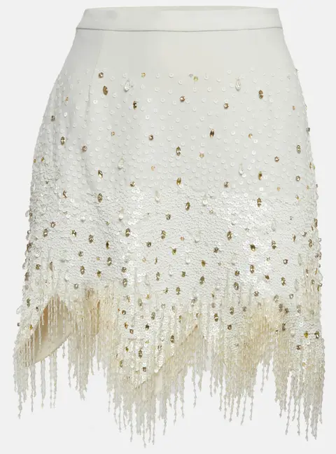 Elisabetta Franchi White Crepe Embellished Mini Skirt S