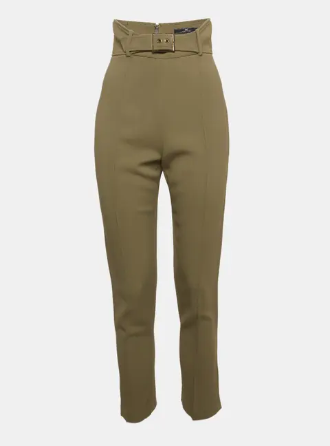 Elisabetta Franchi Green Crepe Slim Fit Trousers S