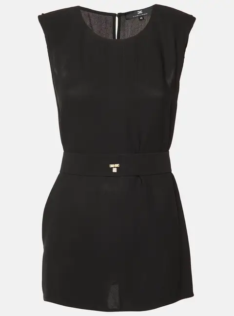 Elisabetta Franchi Black Chiffon Belted Open Back Top L
