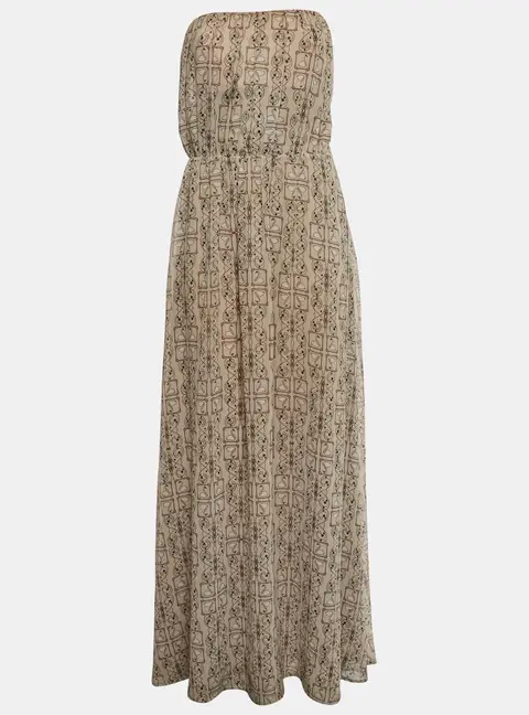 Elisabetta Franchi Beige Abstract Print Chiffon Strapless Maxi Dress M