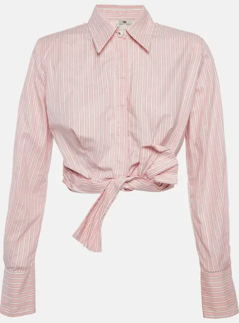Elisabetta Franchi Pink Striped Cotton Tie-Up Detail Top M