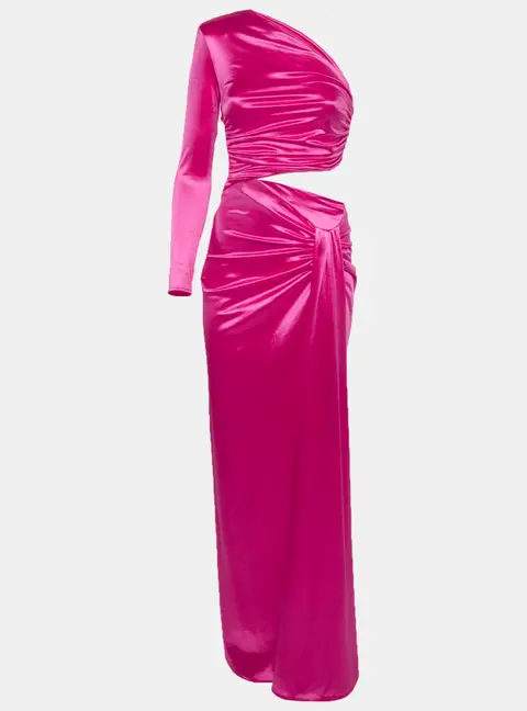 Elisabetta Franchi Pink Satin Draped Cut Out Maxi Dress S
