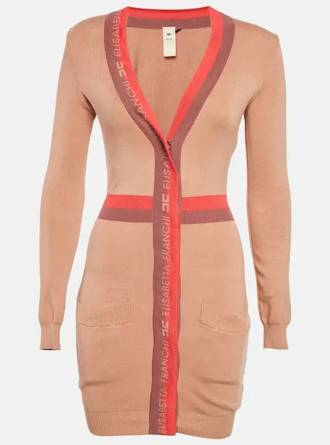 Elisabetta Franchi brown Knit Contrast Detail Mini Dress S