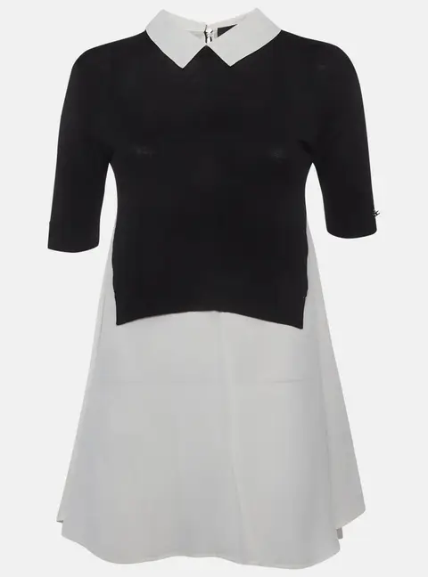 Elisabetta Franchi Black/Cream Knit and Crepe T-Shirt Style Mini Dress S