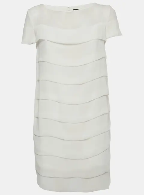 Elisabetta Franchi White Crepe and Chiffon Tiered Mini Dress M