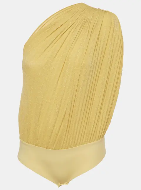 Elisabetta Franchi Yellow Jersey and Lurex Knit One Shoulder Bodysuit M