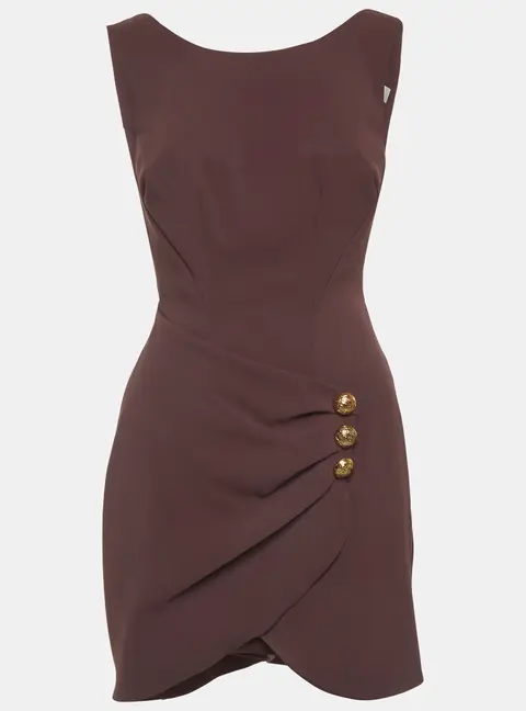 Elisabetta Franchi Brown Stretch Crepe Draped Merlot Mini Dress S