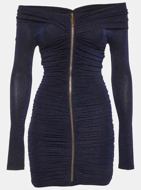 Elisabetta Franchi Blue Metallic Jersey Knit Cocktail Mini Dress S