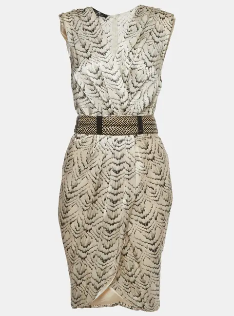 Elisabetta Franchi Beige Printed Satin Mini Dress M