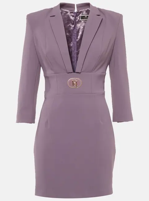 Elisabetta Franchi Purple Stretch Crepe Plunge Neck Mini Dress M