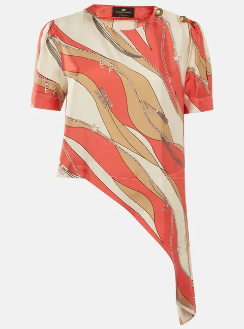 Elisabetta Franchi Pink Printed Tie-Up Top L