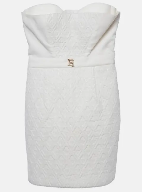 Elisabetta Franchi Off White Textured Velvet Strapless Mini Dress S