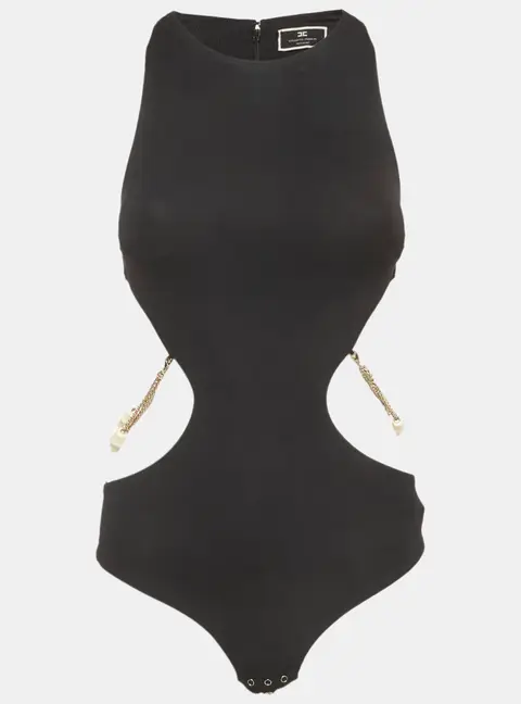 Elisabetta Franchi Black Jersey Halter Neck Bodysuit S