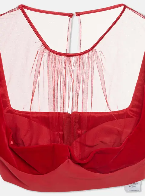 Elisabetta Franchi Red Tulle and Velvet Crop Top S