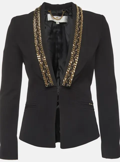 Elisabetta Franchi Gold Black Crepe Chain Trim Blazer S