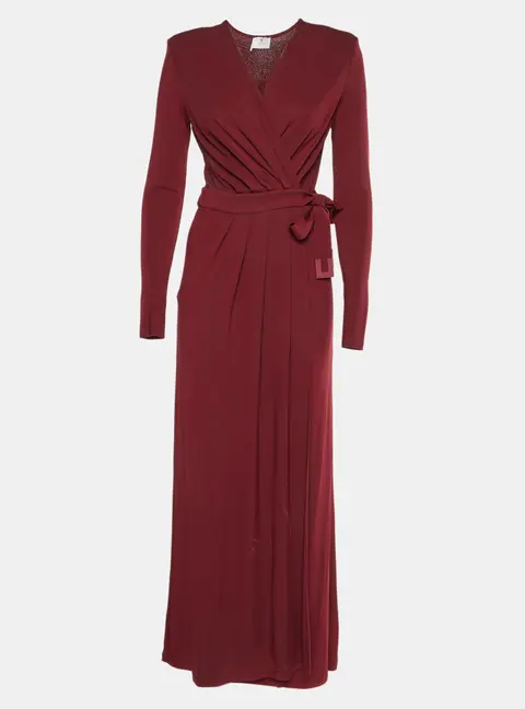 Elisabetta Franchi Burgundy Crepe Jersey Wrap Maxi Dress M