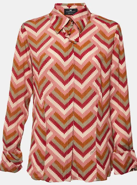 Elisabetta Franchi Multicolor Chevron Print Crepe Shirt M
