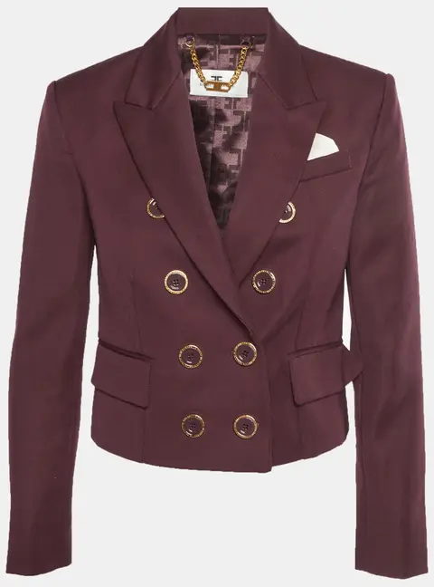 Elisabetta Franchi Burgundy Wool Blend Double-Breasted Blazer S