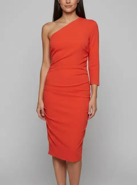 Elisabetta Franchi Orange Stretch Crepe One Shoulder Ruched Mini Dress M