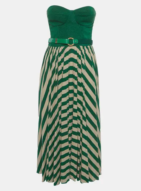 Elisabetta Franchi Green Lurex Knit Corset Abito Donna Dress S