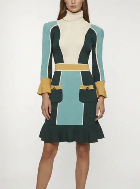 Elisabetta Franchi Multicolour Knitted Turtleneck Mini Dress S