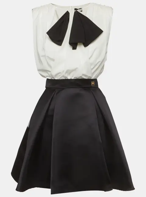 Elisabetta Franchi White/Black Crepe and Satin Detachable Mini Dress S