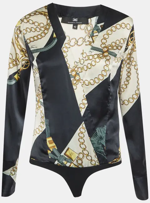 Elisabetta Franchi Multicolor Printed Long Sleeve Bodysuit M