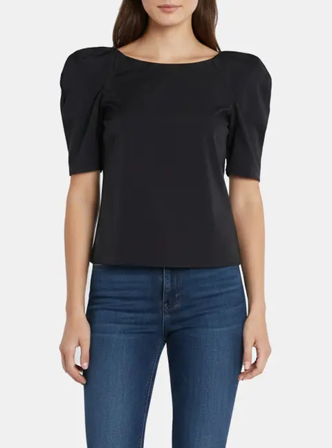 Elisabetta Franchi Black Stretch Crepe Short Sleeve Blouse S