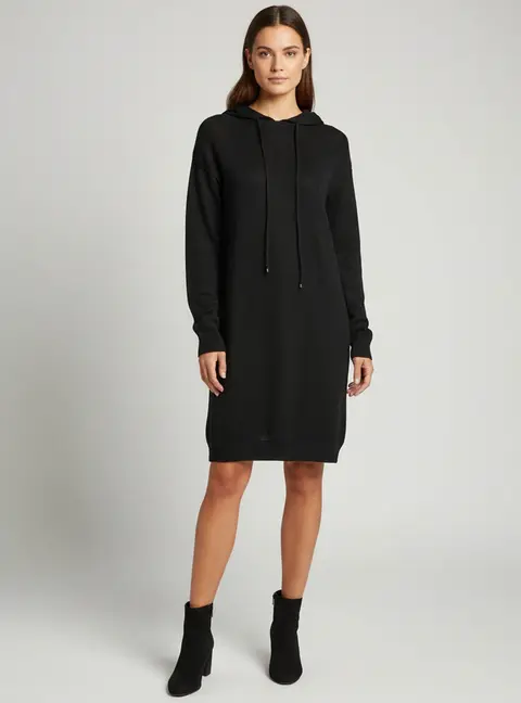 Elisabetta Franchi Black Lurex Knit Hooded Mini Dress S