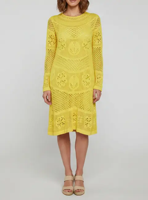 Elisabetta Franchi Yellow Crochet Long Sleeve Mini Dress M