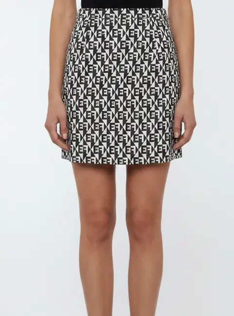 Elisabetta Franchi Black/White Monogram Stretch Crepe Gonna Mini Skirt S