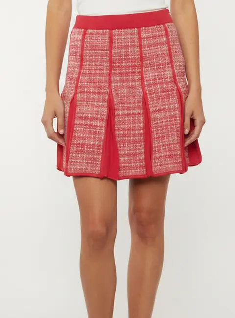 Elisabetta Franchi Pink Lurex Knit and Crepe Paneled Mini Skirt M