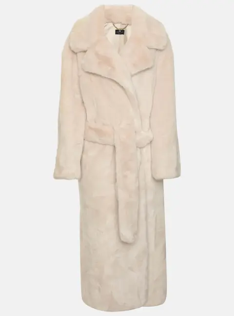 Elisabetta Franchi Blush Faux Fur Belted Coat S