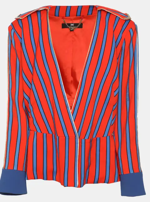 Elisabetta Franchi Blue/Orange Stripe Stretch Crepe Blazer L