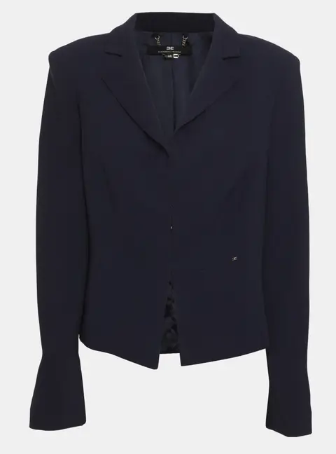 Elisabetta Franchi Navy Blue Stretch Crepe Blazer L