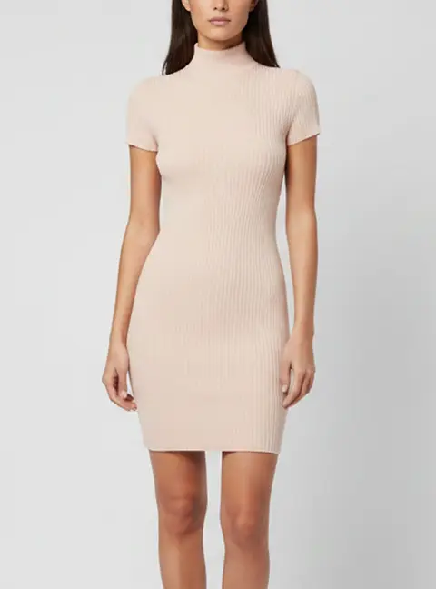 Elisabetta Franchi Pink Rib Knit Turtle Neck Short Dress M