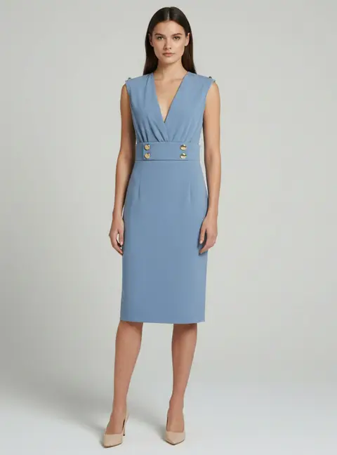 Elisabetta Franchi Blue Crepe Bodysuit & Skirt Set M