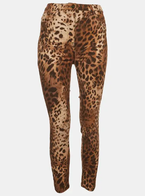 Elisabetta Franchi Brown Leopard Print Stretch Denim Jeans S/Waist 26"