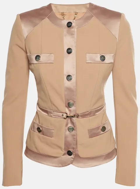 Elisabetta Franchi Brown Knit Button Front Fitted Blazer S