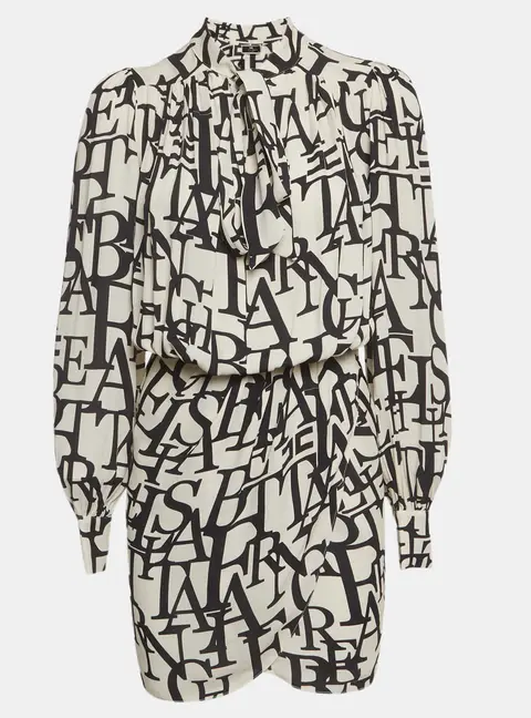 Elisabetta Franchi White Printed Crepe Long Sleeve Dress S