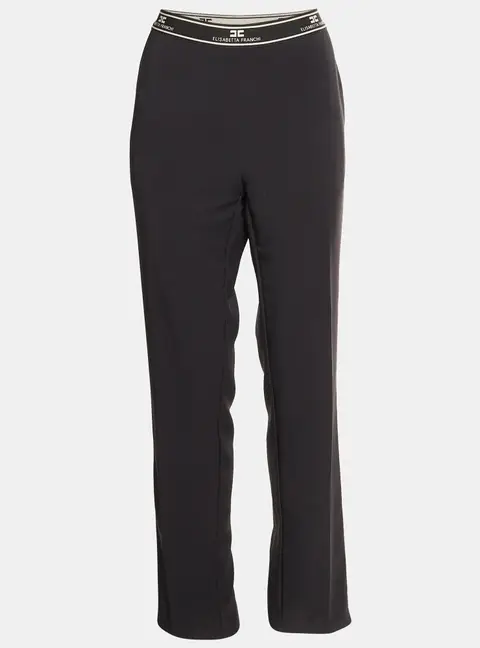 Elisabetta Franchi Black Crepe and Satin Slim Fit Trousers L