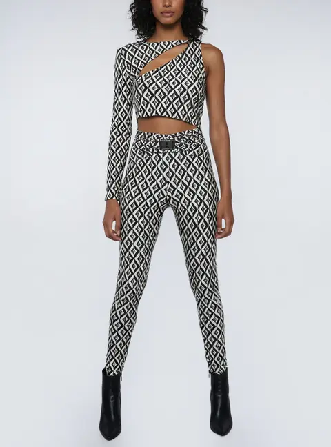 Elisabetta Franchi Monochrome Monogram Print Jersey One Shoulder Jumpsuit M