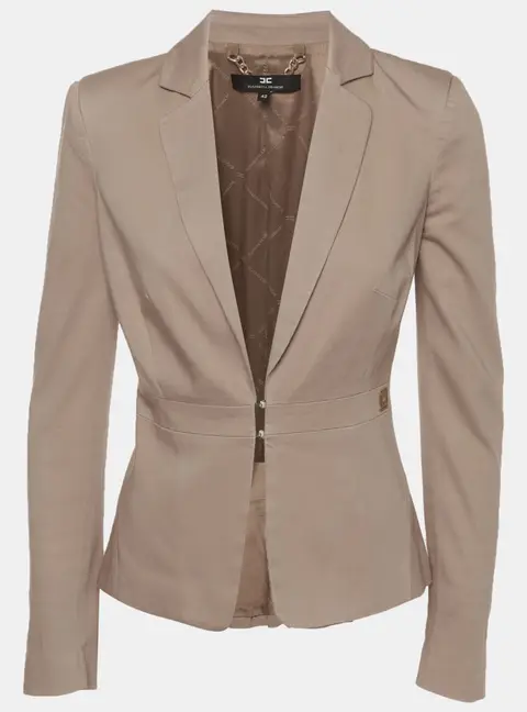 Elisabetta Franchi Tan Cotton Single Breasted Fitted Blazer M
